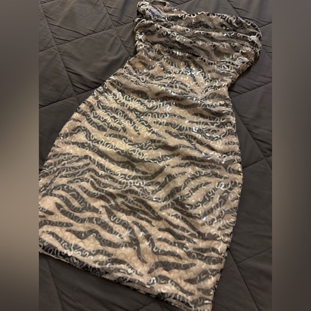 Windsor Edgy Shine Sequin Zebra Print Mini Tube Dress - Picture 4 of 14